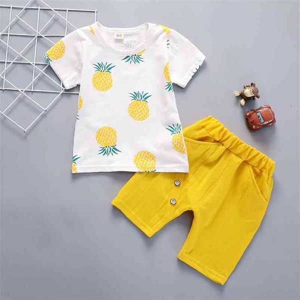Conjunto de ropa de verano para niños, camiseta informal de manga corta de piña y pantalones, traje de 2 uds, ropa para bebés y niños, 210625