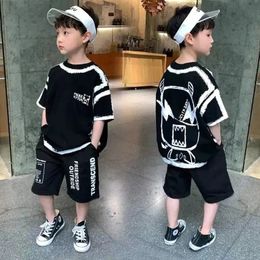 Summer Boys Cotton Contrast Alfabet Cartoon T -shirt Topsshort Pants Set School Kids Tracksuit Child 2pcs Outfit Suit 514 YrS 240401