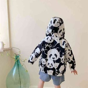 Niños de verano Moda Panda Impresión con capucha Chaquetas de protección solar Chicas Casual Cremallera suelta Abrigos delgados 210708