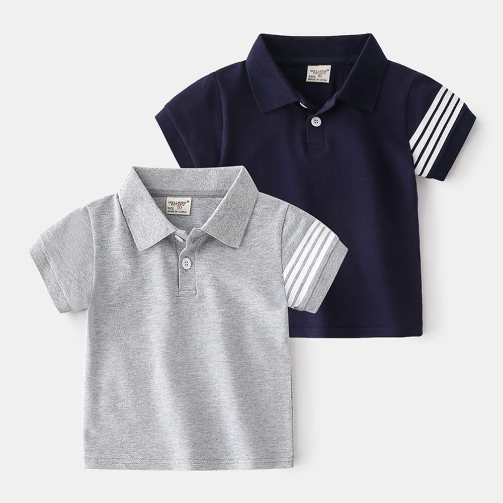 Camisas de pólo de meninos de verão listradas de manga curta menino filhos aports polos roupas crianças crianças tops com uniforme escolar 2-7 anos L2405