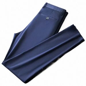 Pantalon droit en Fiber de bambou pour hommes, marque d'été, mince, extensible, coupe droite, Busin décontracté, taille haute, léger, d8S9 #