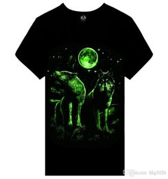 Summer brand clothing Novelty Mens tshirt homme 3D Glow in the Dark Luminous t shirt Men Wolf Printed Short Sleeve tee 1458036