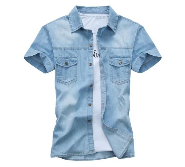 Camisa de mezclilla de marca de verano hombres algodón de manga corta de manga corta camisas para hombre para hombres casuales de ajuste delgado de jeans