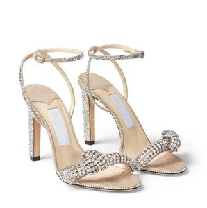 Sandalias de lujo de marca de verano para mujer, zapatos de fiesta, vestido de boda, Sandalias de gladiador Thyra, correa de lazo de cristal, zapatos de tacón alto para mujer, EU35-43