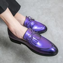 Zomermerk Mens Dress Shoes Purple Leather Business Fashion Party Loafers grote maten 3848 240410