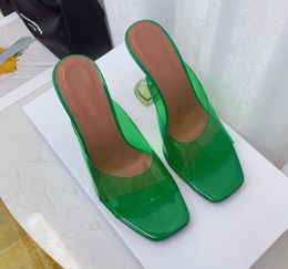 Zomermerk PVC transparante sandalen schoenen vrouwen kristalglas strappy hoge hakken met lambskine voering feestje trouwdoos EU35-40