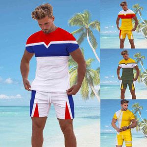 Été Respirant Blanc Homme Ensembles Survêtement T-shirt Shorts Tenues Costume Simple Mâle SetIce Soie Sportwear Hommes Deux Pièces Ensemble HOT Y220420