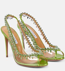 Designer de mariée d'été marques célèbres tentation sandales chaussures femmes stiletto talons cristaux embellissement pvc cuir dame gladiator sandalias élégant marche