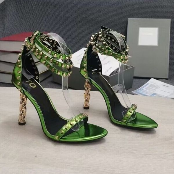 Zapatos de vestir de novia de verano para novia, sandalias, zapatos de mujer, sandalias tom-f, sandalias con correa en el tobillo, zapatos de tacón con tachuelas de cuero con espejo y caja