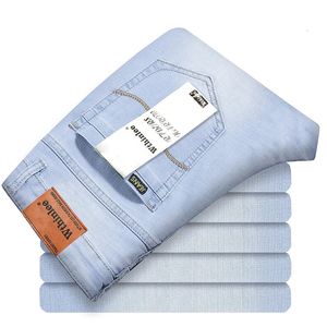 Zomer Zakelijke Heren Jeans Casual Rechte Stretch Mode Klassieke hemelsblauw Werk Denim Broek Mannelijke Merkkleding 240305