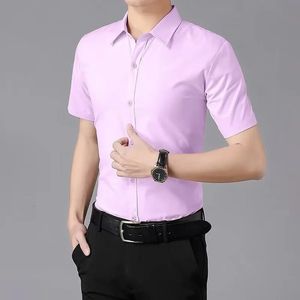 Zomerbedrijf korte mouwen witte shirts voor mannen geen ijzeren rimpelbestendige slanke fitting en blouse 240419