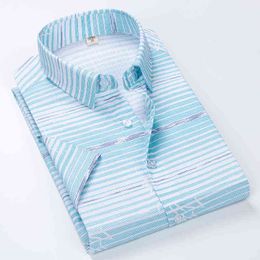 Chemise de travail d'affaires d'été col carré à manches courtes grande taille solide sergé rayé hommes formels chemises habillées sans fondu G0105