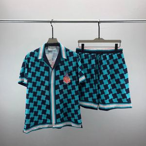 Ca d'été Ca Short Shirt Set à carreaux 3D Shirts Pattern imprimés pour hommes Short Shirts Pajamacollar 240420
