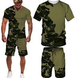 Été Camouflage Tees Shorts Costumes Hommes T-shirt Shorts Survêtement Sport Style Camping En Plein Air Chasse Casual Vêtements Pour Hommes 220613