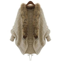 Zomer Vest Trui Vrouwen Poncho Bontkraag Batwing Mouw Oversized Truien Lange Sueter Mujer Plus Size265J