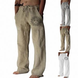 Pantalons cargo d'été Pantalons décontractés pour hommes Vêtements quotidiens pour hommes Pantalons en lin doux pleine longueur Taille moyenne Pantalons de cordon de serrage Streetwear v67h #