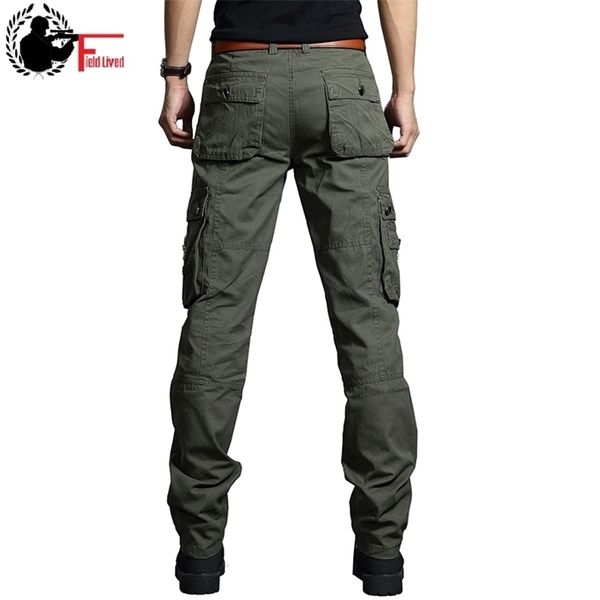 Pantalon cargo d'été hommes style militaire coupe droite baggy cargo long pantalon côté mâle beaucoup de poche jogger noir armée vert kaki 201109