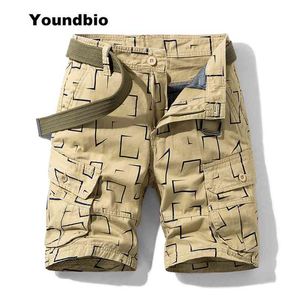 Été Cargo Shorts Hommes Camouflage Coton Kaki Jogger Lâche Casual Outwear Salopette 210629