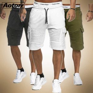 Été Cargo Shorts Hommes Casual Trunks Fitness Workout Beach Shorts Homme Respirant Coton Gym Pantalon Court Stripe Shorts 210622
