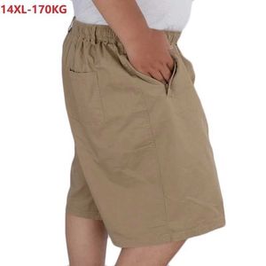 Zomer Cargo Shorts Mannen Katoen Losse Casual Khaki Shorts Plus Size 10XL 14XL Oversize Elasticiteit Simple Shorts Elastische Taille 60 X0601