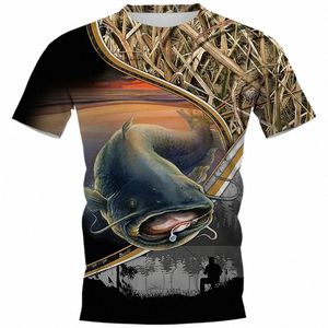 T-shirt d'été imprimé pêche à la carpe pour hommes, ample, manches courtes, col rond, grande taille, décontracté, haut de rue, f7j7 #