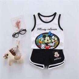 Zomer cartoon muis donald kinderen kleding mouwloze top+broek shorts 2pcs baby boy boy kleding set pama sport suit l2405