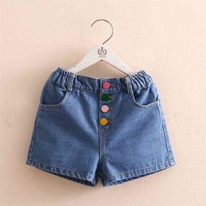 Zomer Casual 2 3 4 5 6 7 8 10 12 jaar kind baby katoen zak kleurrijke knoppen denim blauwe shorts voor kinderen meisjes 210723