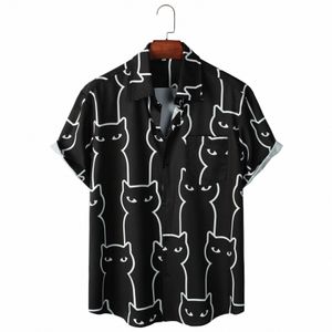 Chemises Aloha décontractées d'été avec imprimé chats - Chemises de plage à manches courtes pour hommes Z7aa #