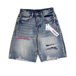 Été décontracté Blue Hole Jeans Shorts Knee Lhenght 29-40 Taille de haute qualité Slip Ripped Purple Denim Short Jean Designer Man USA