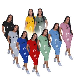 Robes décontractées d'été Femmes Mode Draw String Vêtements One Piece Set Haute Qualité Élégant De Luxe Lettre De Mode Imprimer Street Wear K141