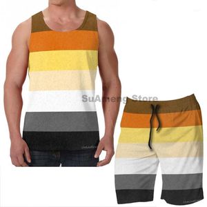 Tracksuits voor heren zomer casual grappige print mannen tanktops vrouwen gay bear pride vlag bord strand shorts sets fitness mouwloos vest1