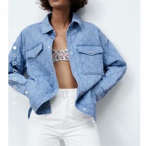 Zomer Casual Losse Lange Mouwen Katoenen Gewatteerde Kleding Denim Jacket 211011