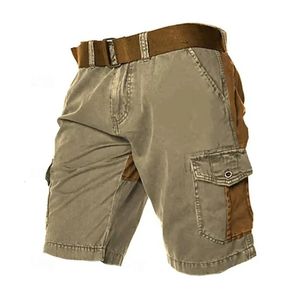 Zomer casual heren Cargo Shorts Vintage patchwork -zakken Zipper rechte shorts voor mannen mode contrast kleur losse shorts 240517