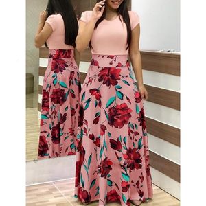 Vestido de manga corta con estampado multicolor informal de verano largo para mujer