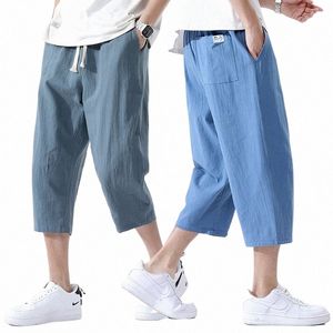 Pantalons décontractés d'été pour hommes, en coton et lin sauvage, amples, Style coréen, tendance, droit à neuf points, I8W8 #