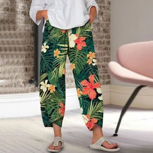 Pantalon d'impression de plante décontractée d'été Streetwear Femmes Y2K Oversize Loose Beach pantalons Poches à Capris Chic 240428