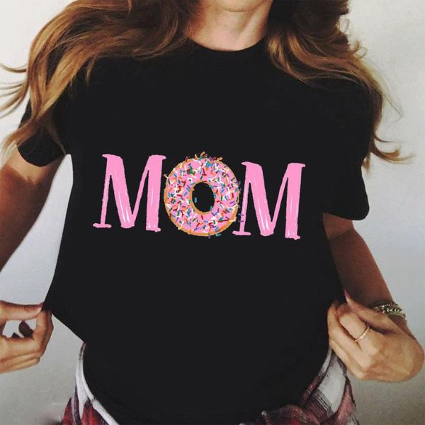 Verano pantalón corto Casual manga cuello redondo Harajuku Tops señoras camisetas mujer ropa mujer camiseta mamá gráfico Donuts imprimir camiseta femenina