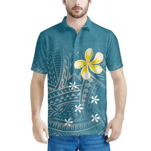 Été décontracté à manches courtes t-shirts polynésien Tribal jaune Plumeria fleur impression haute qualité polos pour hommes 220620