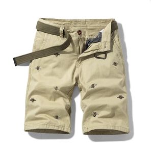 Pantalones cortos casuales de verano para hombre, pantalones cortos cargo con patrón de bordado de color sólido, pantalones cortos con estampado de playa de algodón, pantalones cortos de bolsillo para hombre Bermudas 240327