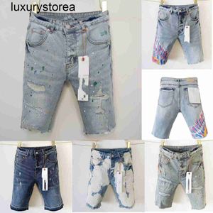 Shorts décontractés d'été pourpre jeans pour hommes pantalon denim pour hommes jeans violets shorts haut de gamme de qualité de qualité de qualité en détresse de marque violette raide courte du genou