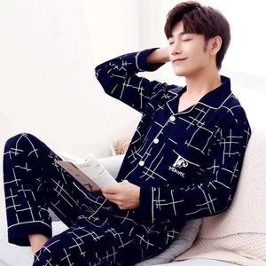 Zomer casual gestreepte katoenen pyjama sets voor mannen korte mouw lange broek nachtkleding pyjama mannelijke homewear lounge draag kleding
