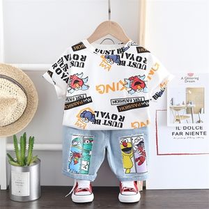 Zomer casual peuter babyjongens/meisjes kledingpak kinderen cartoon bedrukte top + shorts 2 pc/set mode kinderkleding 220509