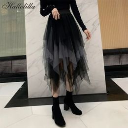 Zomer Casual Tutu Vrouwen Rok Harajuku Jupe Femme Tule Bodem Faldas Mode Midi Mesh Hoge Taille Rokken Vrouw Kleding Saia 240328