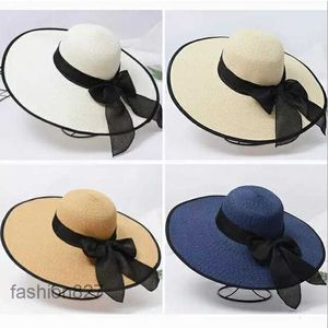 Summer Casual Wide Brim Straw Hat For Women Sun Cap With Bow Ladies Vacation Beach Chapeaux Big Visor Floppy