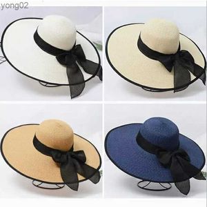 Summer Casual Wide Brim Straw Hat For Women Sun Cap With Bow Ladies Vacation Beach Chapeaux Big Visor Floppy