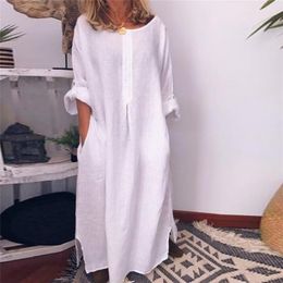 Zomer Casual Vrouwen Effen Kleur Oversized Maxi Katoenen Lange Shirt Kaftan Jurk Losse Jurken Mode Dames Kleding 220613