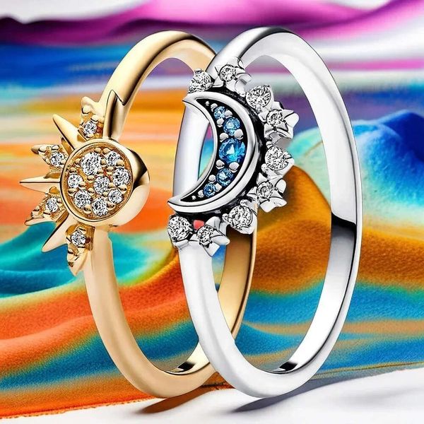 Bague d'été pour femmes, bleu céleste, lune scintillante, soleil, queue, empilable, bracelet de doigt, mode Sier, bijoux fins en cristal