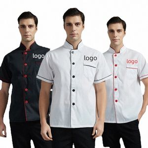 Zomer Chef Uniform Jas Aangepaste Borduurprint Logo Koken Kleding Keuken Shirt Service Hotel Fast Food Hot Pot Cake Shop S3Wc #