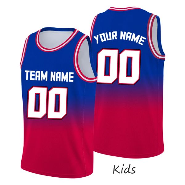 Summer Child Basketball Jersey Kid Red Gradiente Customado Customing Team Camisas Boy entrenamiento de camiseta deportiva traje de baloncesto