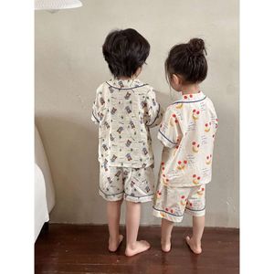 Enfants d'été dessin animé pamas costume boy fille bébé imprimé mince manches courtes et shorts pyjamas 2pcs kid coton